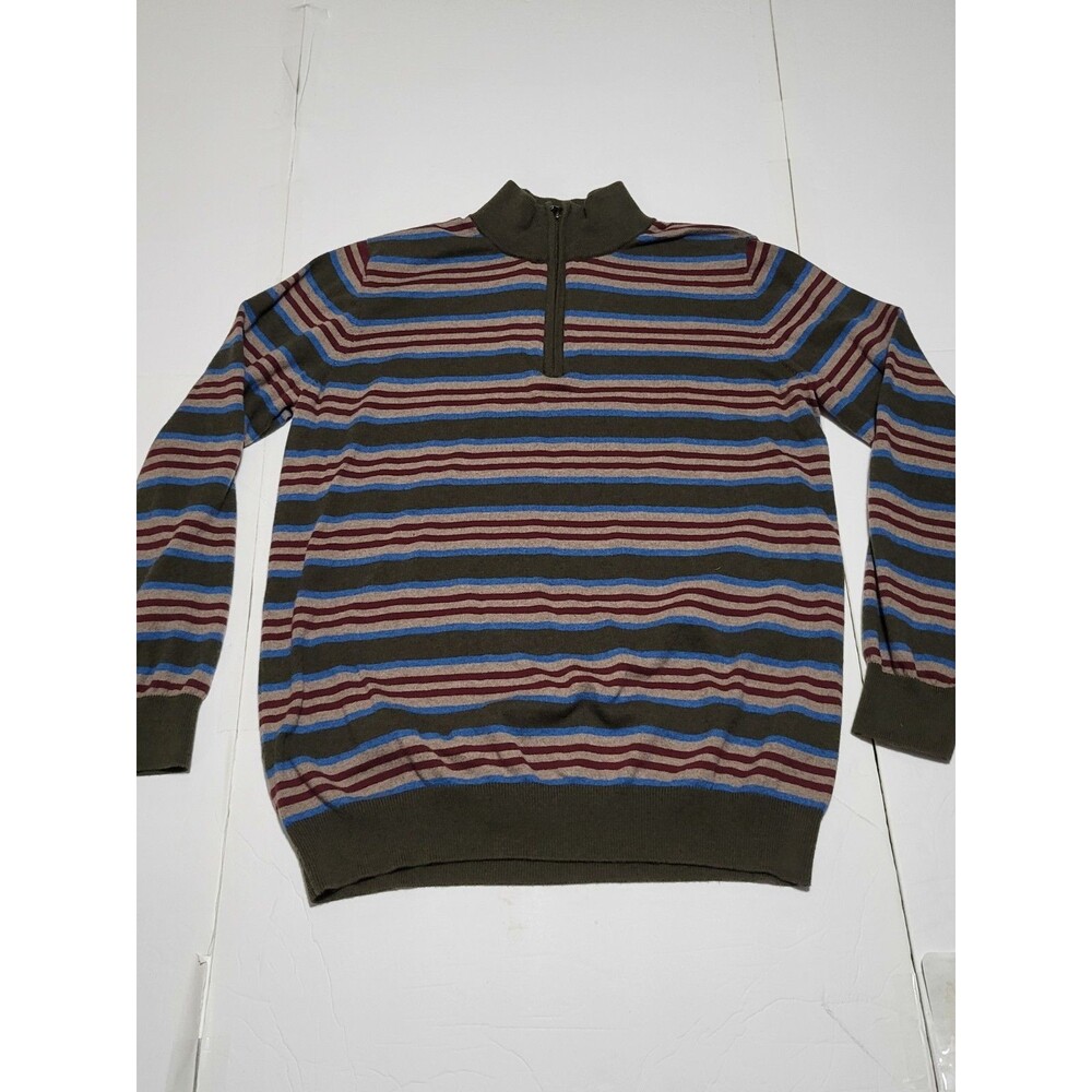 (#18) L.LBean Quarter Zip Striped Colorblock Cashmere Blend Size Large-TALL